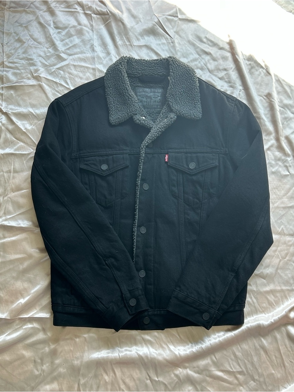Levi's Black Jacket with Gray Sherpa Collar